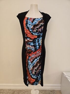 Joseph Ribkoff Black Overlay Sheath Dress Multicolor Abstract Print Size 16